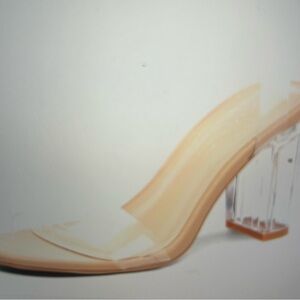 Greatonu Nude Clear Strap Block Heel Mule